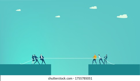 Two business team fighting with tug of war. Competitive environment, business life, winning concept 