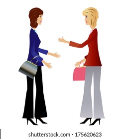 two  business woman speak, vector illustration