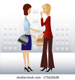 two  business woman speak, vector illustration