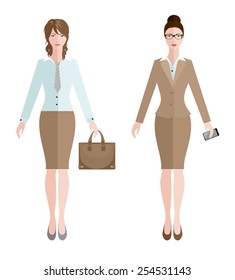 Two Business Women. Flat Simple Design. Vector