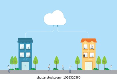 two business working collaboration on cloud network concept and business cloud  server services concept