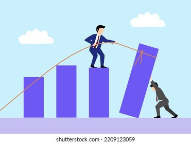 TWO BUSINESSES ARE WORKING TOGETHER ENFORCING BEAMS AS PROFIT SYMBOLS. WORKING HARDER TO GET A CONTINUOUSLY FLUCTUATIVE PROFIT