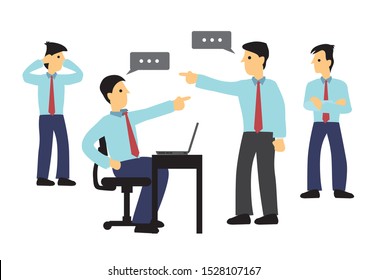 Two Businessman Arguing In The Office. Concept Of Workplace Bully Or Office Politics. Flat Isolated Vector Illustration.