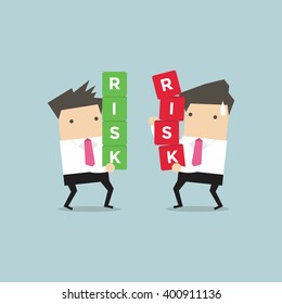 Two businessman carrying risk blocks. Risk management. Business concept vector