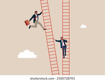 Two businessman competing agains of each other on the professional leader. Loser cheating competition and dishonesty. Job, salary, professional opportunity concept. Vector