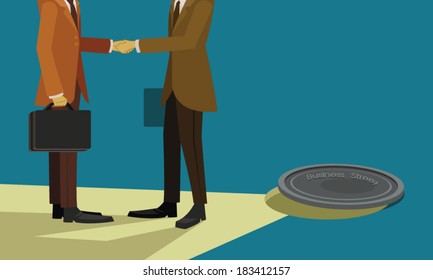 Two businessman continue to do business on street