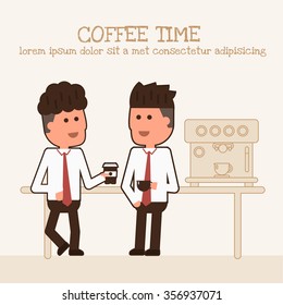 Two Businessman are drinking coffee ,Vector cartoon concept