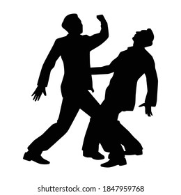 Two businessman are fighting silhouette, vector on white.