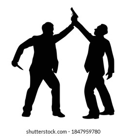 Two businessman are fighting silhouette vector on white