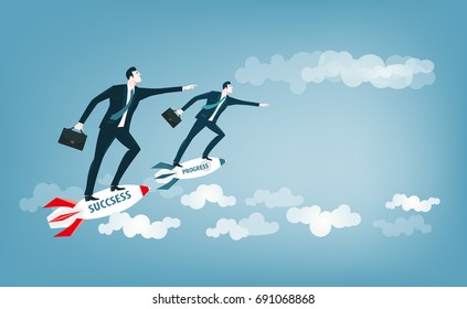 Two businessman flying on the rocket. Business concept illustration
