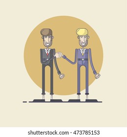 Two Businessman give a handshake. Vector illustration of a flat design