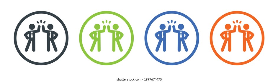 Two businessman giving high five each other vector icon. Friends and partnership concept
