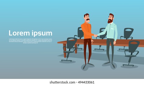 Two Businessman Hand Shake Talking Agreement Concept, Business Man Handshake Office Flat Vector Illustration