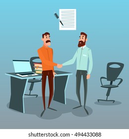 Two Businessman Hand Shake Talking Agreement Concept, Business Man Handshake Office Flat Vector Illustration