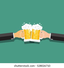 Two businessman hands toasting glasses of beer , Success concept - vector illustration