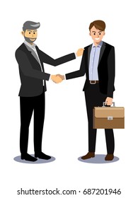 Two businessman handshaking hands, successful deal after great meeting,
cartoon flat-style vector illustration.
