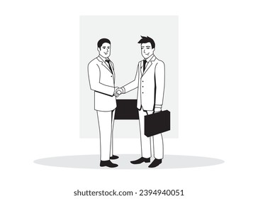 Two Businessman Handshaking, Businessman Handshake Agreement Concept. Two happy business man in suit bringing a briefcase meet to dealing an agreement contract. 