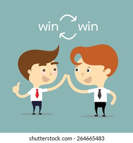 two businessman holding hands for equality of business with word win win vector