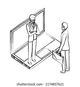 two businessman with laptop computer device