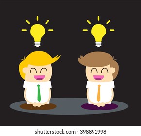 Two Businessman meditation,good idea concept, Businessman thinking during meditation, 
cartoon flat design vector background