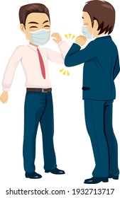 Two businessman meet with new salutation greeting to avoid the spread of coronavirus