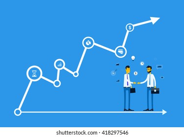 two businessman partnership meeting with flat business cartoon concept