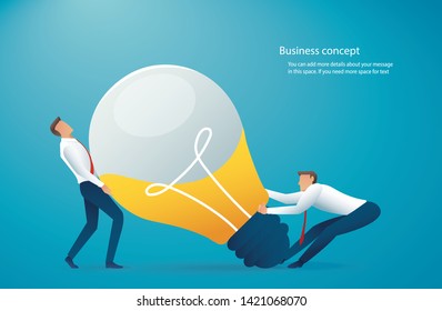 two businessman push light bulb. creative concept vector illustration EPS10
