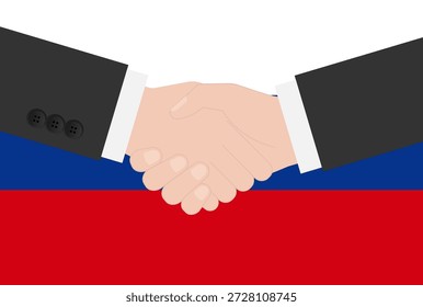 Zwei Geschäftsmann schüttelt Hand vor der Flagge Russlands. Vektorgrafik.
