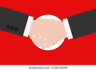 Dos hombres de negocios dándose la mano frente a la bandera de Túnez. Ilustración vectorial.