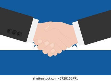 Zwei Geschäftsmann schüttelt Hand vor der Flagge von Honduras. Vektorgrafik.