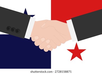 Zwei Geschäftsmann schüttelt Hand vor der Flagge von Panama. Vektorgrafik.
