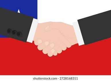 Zwei Geschäftsmann schüttelt Hand vor der Flagge Chiles. Vektorgrafik.