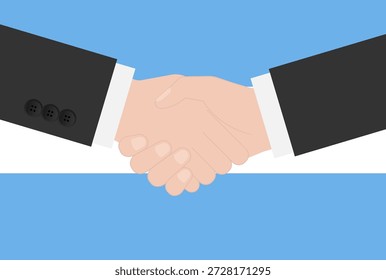 Zwei Geschäftsmann schüttelt Hand vor der Flagge Argentiniens. Vektorgrafik.