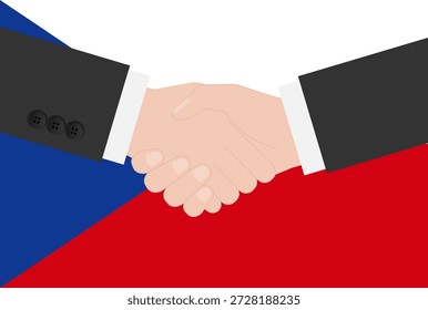 Zwei Geschäftsmann schüttelt Hand vor der Flagge der Tschechischen. Vektorgrafik.
