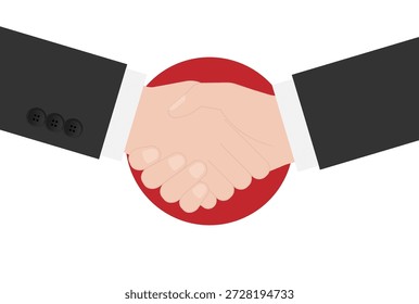Zwei Geschäftsmann zittert die Hand vor der japanischen Flagge. Vektorgrafik.