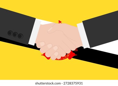Zwei Geschäftsmann schüttelt Hand vor der Flagge von Brunei. Vektorgrafik.