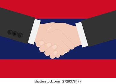 Zwei Geschäftsmann schüttelt Hand vor der Flagge von Laos. Vektorgrafik.