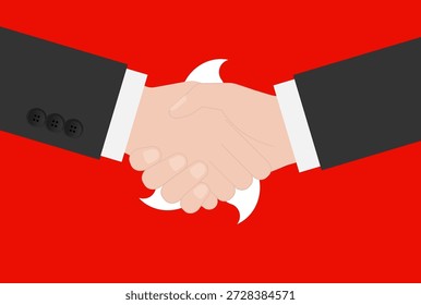 Dois empresários agitando de mão em frente à bandeira de Hong Kong. Ilustração de vetor.