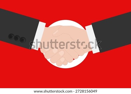 Two Businessman Shaking Hand in front of Flag of Tunisia. Vector Illustration.