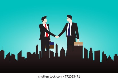Two businessman shaking hand, Businessman join hand in business deal. Concept illustartion vector flat 