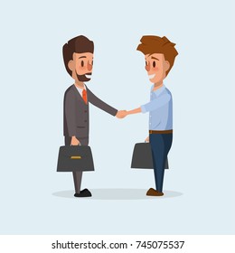 two businessman shaking hands to deals. business people character.