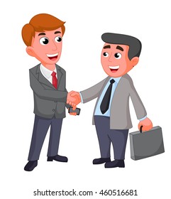 Two businessman, shaking hands happy negotiating
