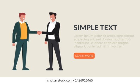 Two businessman shaking hands. Vector flat cartoon graphic design illustration