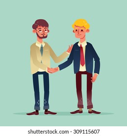 two businessman shaking hands vector illustration cartoon character