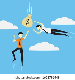 
Two Businessman Show Competition Activities seize money in the sky