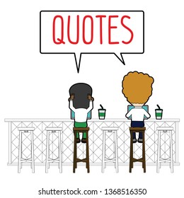two businessman sit working together in the coffee shop. Funny flat vector concept.