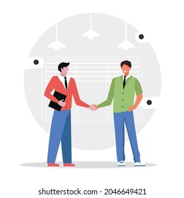 Two Businessman standing and shake hands each other for cooperation and make a deal. business concept illustration.