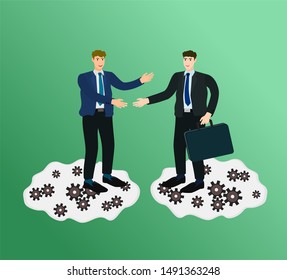 Two businessman success handshake for trading contract with cloud internet concept