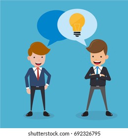 Two Businessman in Suit Talk about Have Good Idea for Business. Concept Business Vector Illustration Flat Style.