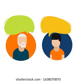 Two businessman talking and discussing. Flat design illustration.